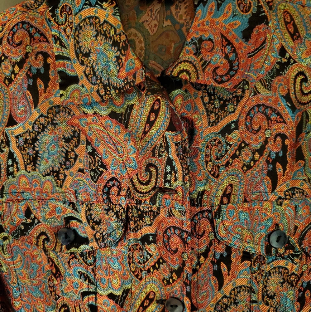 Chico's Copper/Rust Paisley Long Sleeve Shirt/Jacket